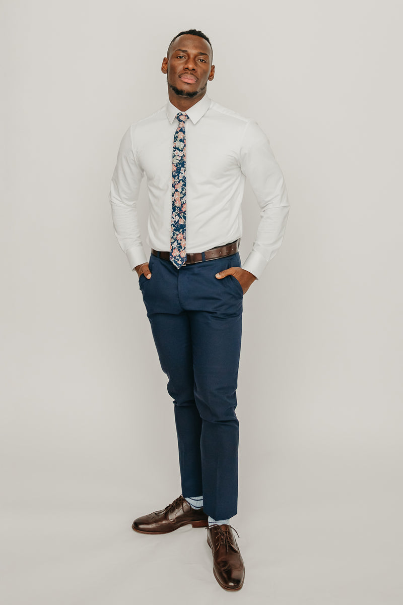 DAZI - Lotus - Navy Floral Skinny Tie