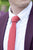 Spice necktie worn with a white shirt and plum purple suit. 