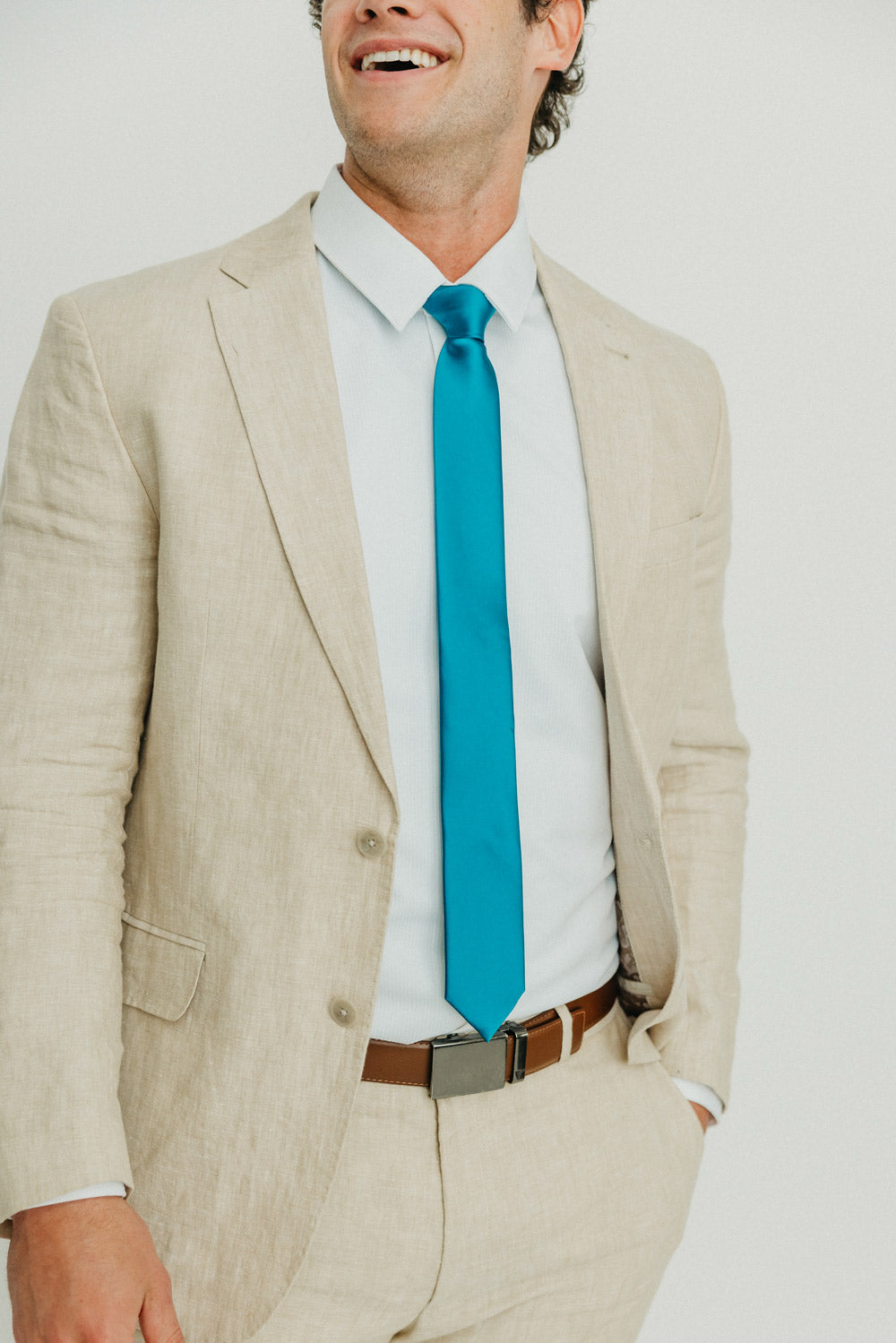 Solid Teal Satin Tie