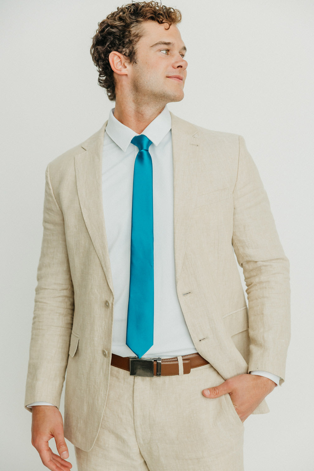 Solid Teal Satin Tie