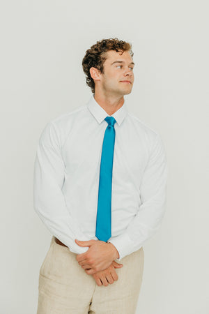 Solid Teal Satin Tie