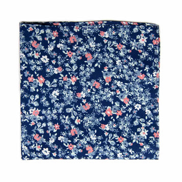 Atlanta Pocket Square. Navy background with small dusty blue, white, and blush pink flowers.