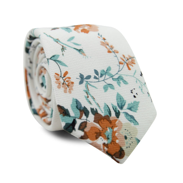 DAZI - Blue Bloom - White and Blue Floral Skinny Tie Width - 3 | Length - 60 (Wide)