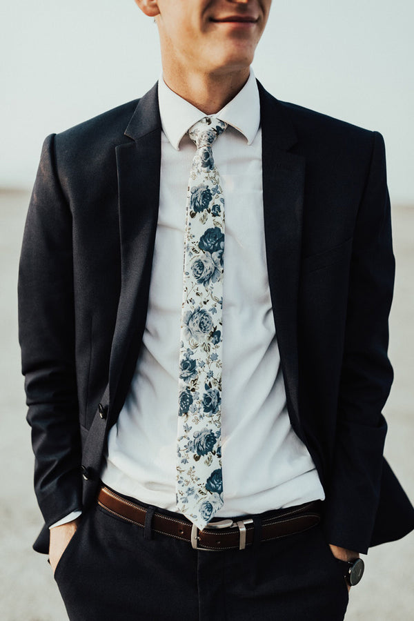 Floral Print Skinny Neckties for Men, 100% Cotton, Width 2.5, Length 58 (skinny), DAZI Bluebell Floral Ties