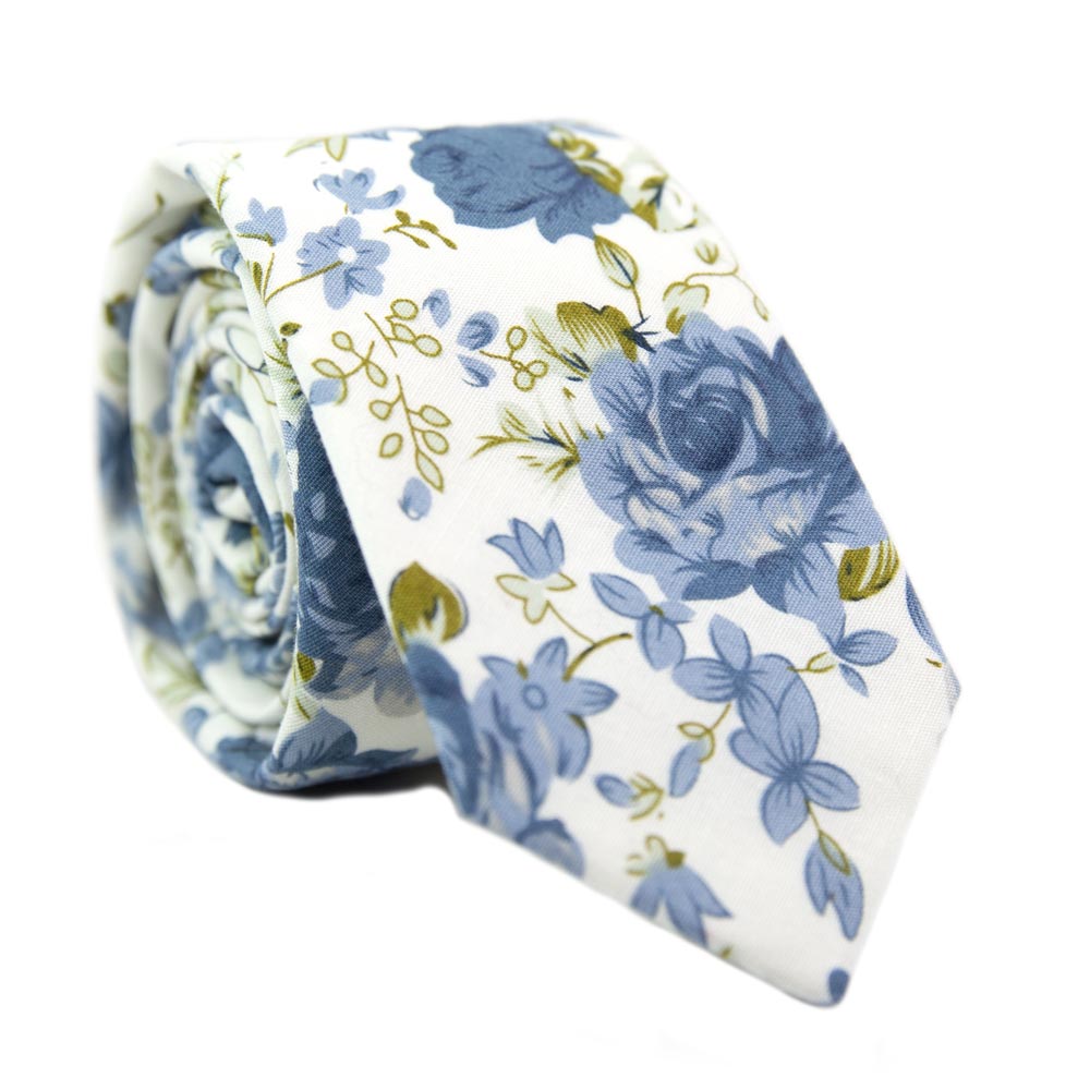 Floral Print Skinny Neckties for Men, Cotton, Width 2.5, Length 58 (skinny), DAZI Blueberry Bliss Floral Ties