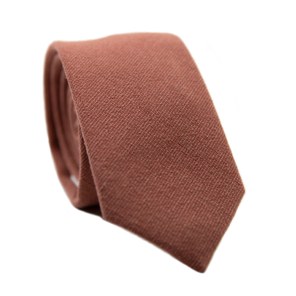 Sedona Skinny Tie. Solid light faded red textured fabric.