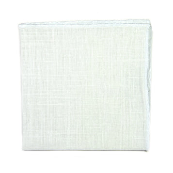 Solid White Pocket Square. Cotton linen blend textured fabric.